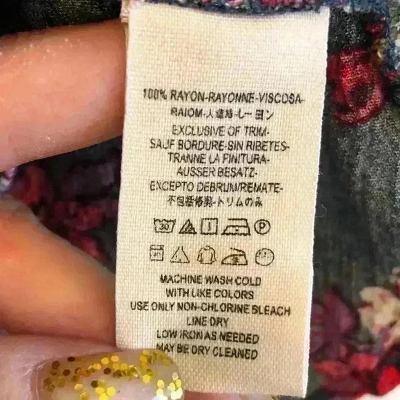 🌈 6/$60, Free People Swing Top, Dark Teal, Flowers, Pockets, Medium - Picture 4 of 6